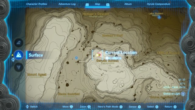 Map pinpointing Gerudo Summit Chasm in The Legend of Zelda: Tears of the Kingdom.