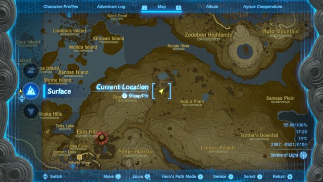 Map showing location of Kurakat Shrine in The Legend of Zelda: Tears of the Kingdom.