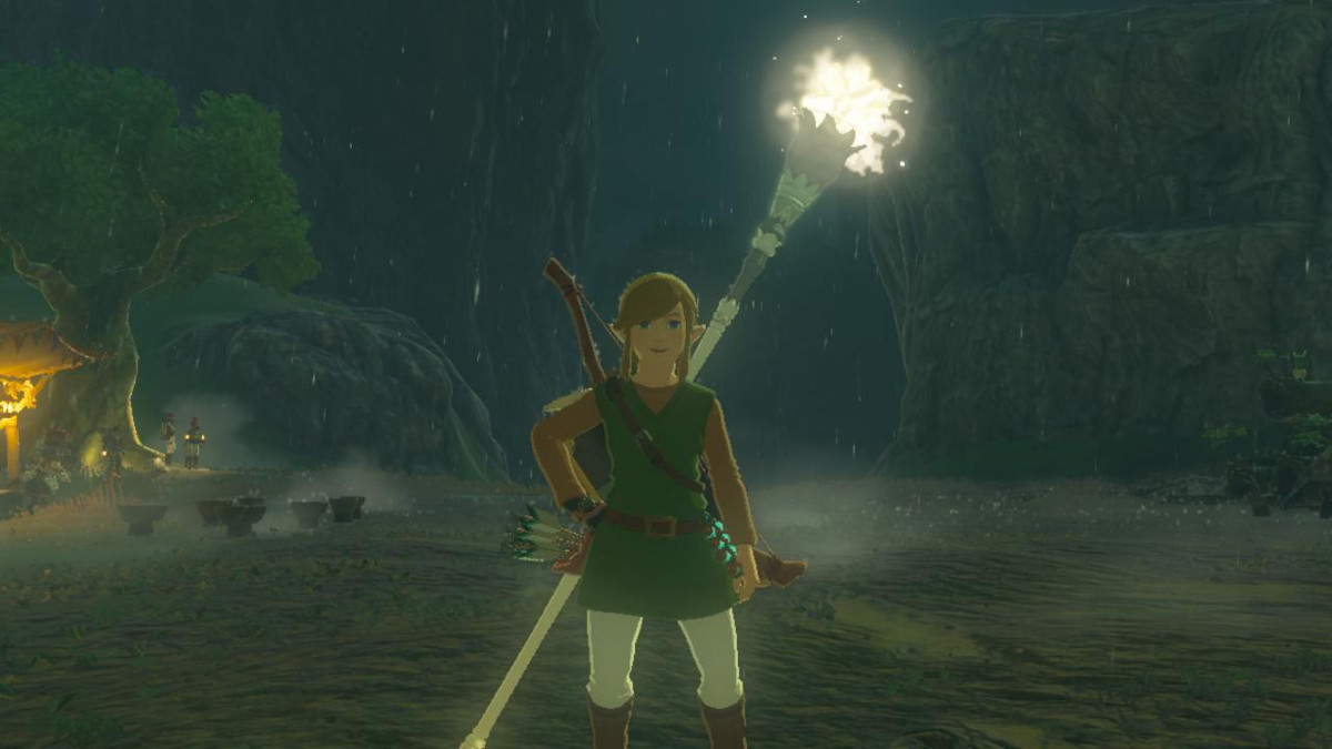 Link with Magic Staff fused to Star Fragment in The Legend of Zelda: Tears of the Kingdom.