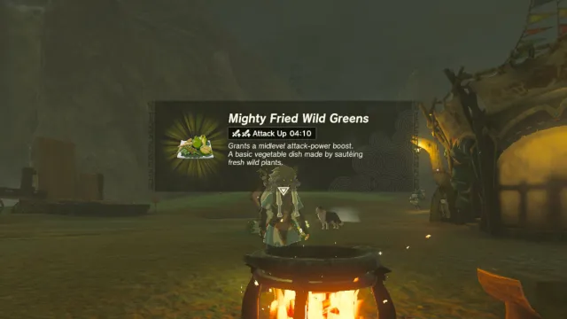Mighty Fried Wild Greens meal in The Legend of Zelda: Tears of the Kingdom.