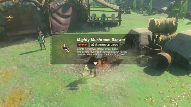 Mighty Mushroom Skewer meal in The Legend of Zelda: Tears of the Kingdom.