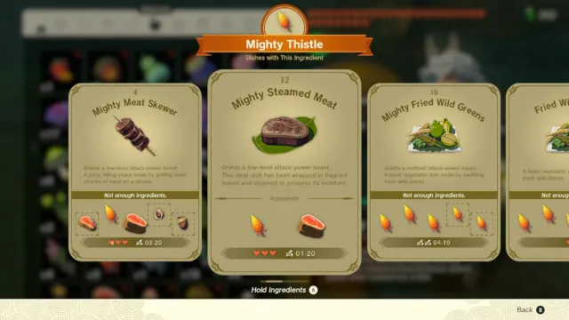 Mighty Thistle recipes in The Legend of Zelda: Tears of the Kingdom.