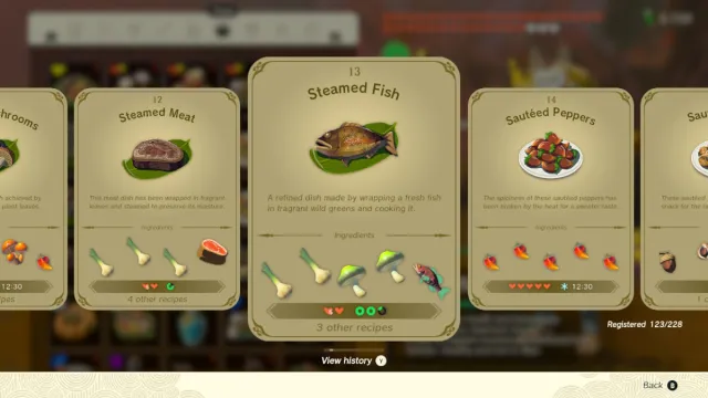 Steamed Fish recipe in The Legend of Zelda: Tears of the Kingdom.