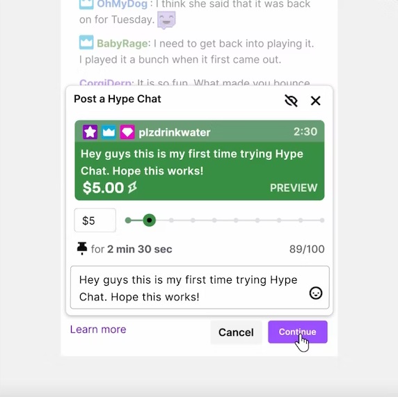 An example of Twitch's new Hype Chat feature.