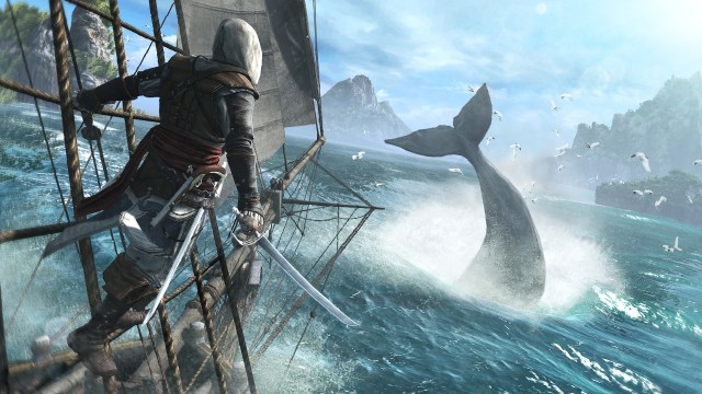 Assassin's Creed IV Black Flag's protagonist looking at a whale