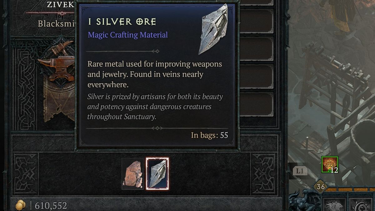 Salvaging and receiving Silver Ore in Diablo 4
