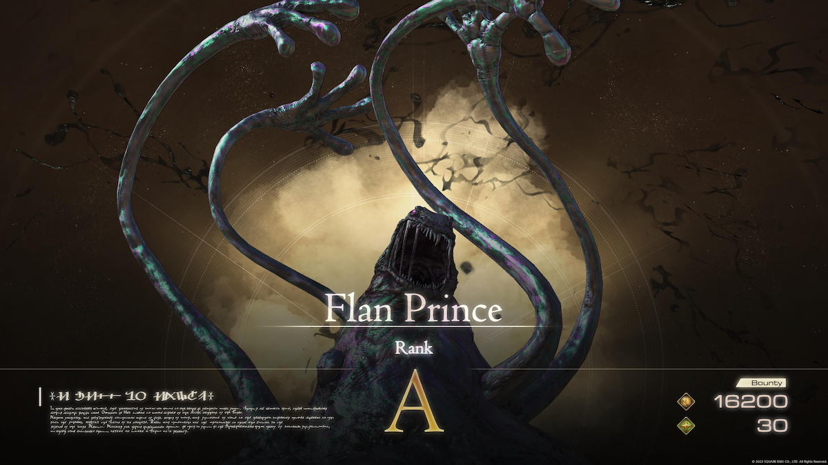 The Muddy Murder, Flan Prince hunt splash screen in Final Fantasy XVI (FF16)