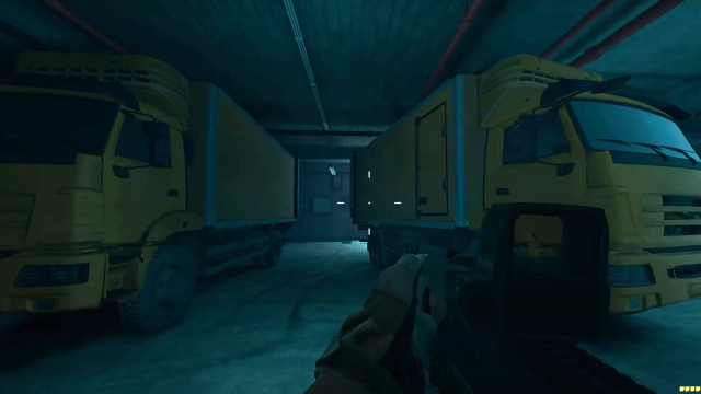 Yellow trucks in parking garage Building 21 Warzone
