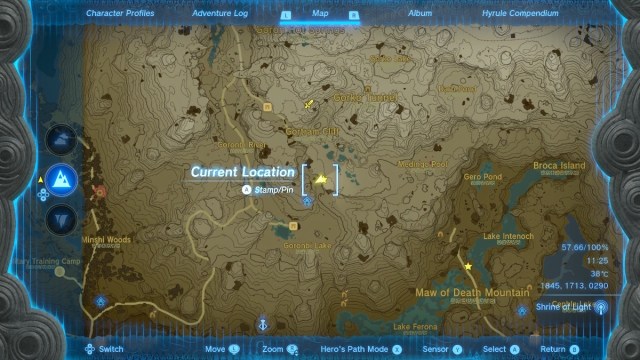 Map pinpointing East Restaurant Cave in The Legend of Zelda: Tears of the Kingdom.