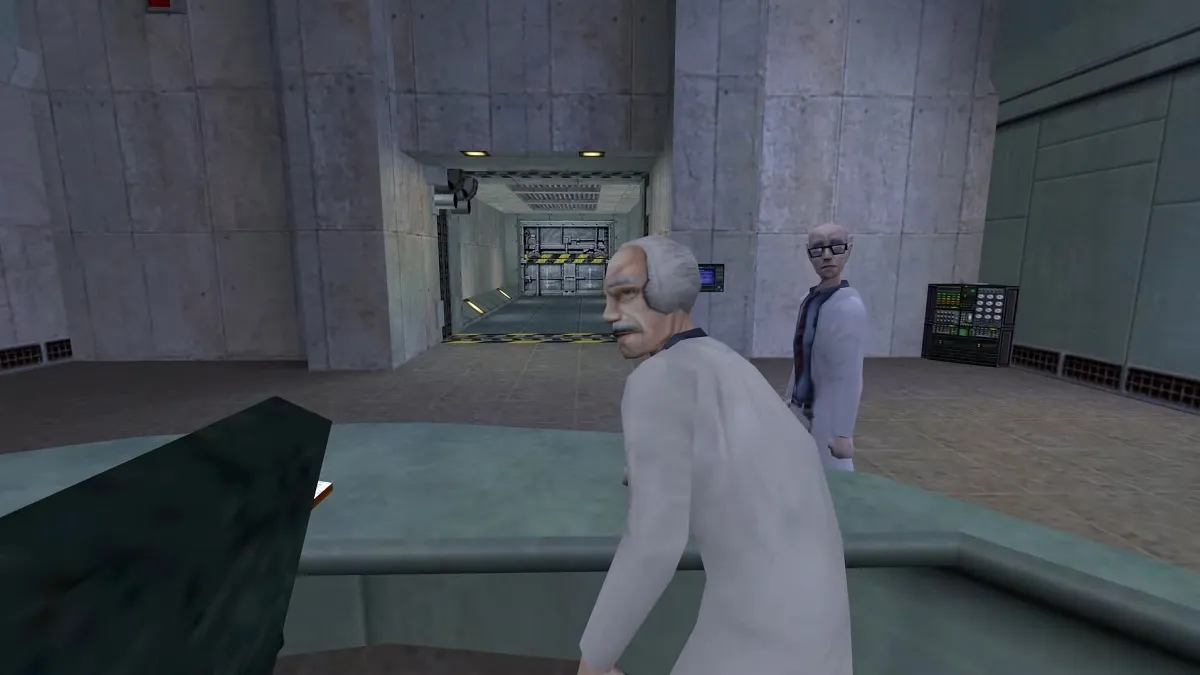 Half-Life: The 'Einstein' scientist with his back to the player.