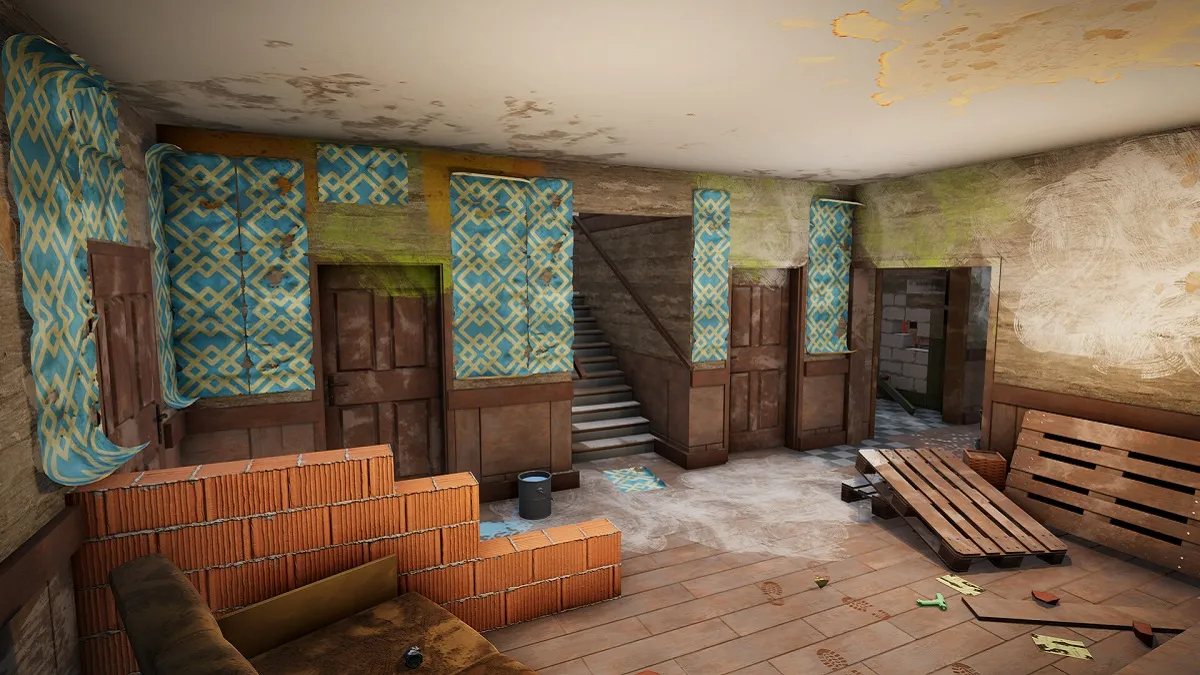 House Flipper 2: A dilapidated living room.