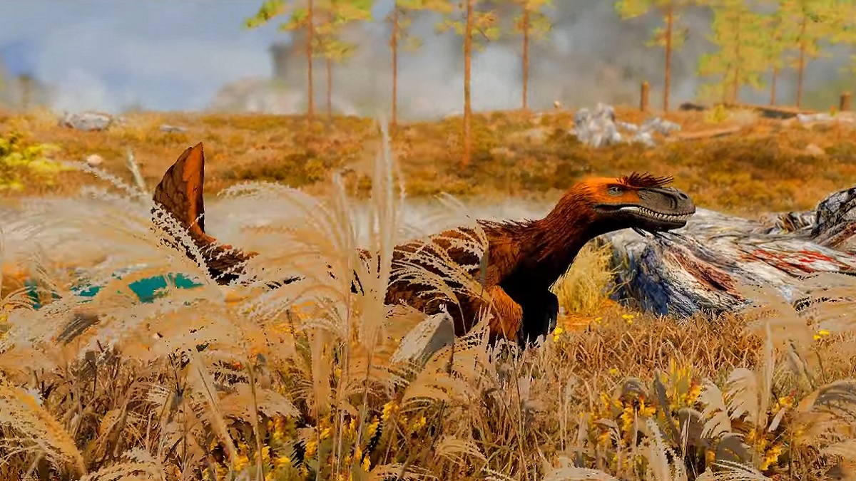 Skyrim: screenshot showing a raptor running through Tamriel.