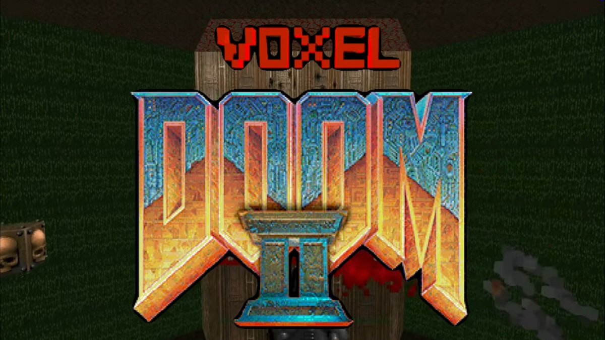 Doom 2 Voxel mod showing the Icon of Sin final boss fight in the background.