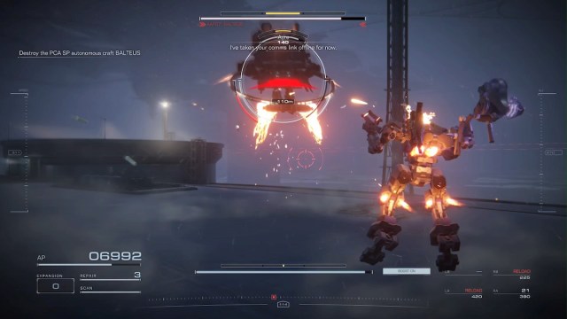 Armored Core 6 Balteus using the Flamethrower attack