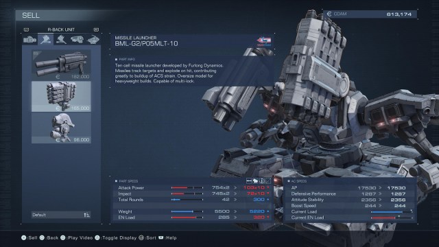 Trying to sell parts in Armored Core 6