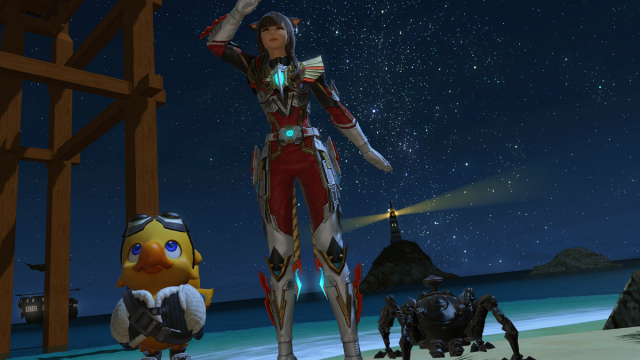 The Phoenix Rising glam comes in two pieces, with the suit modeled here on a Miqote.