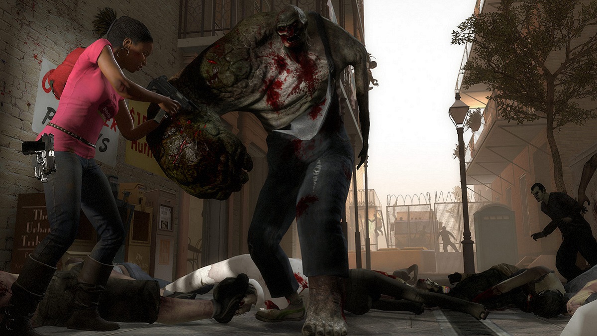 Left 4 Dead 2: Rochelle fighting a Charger.