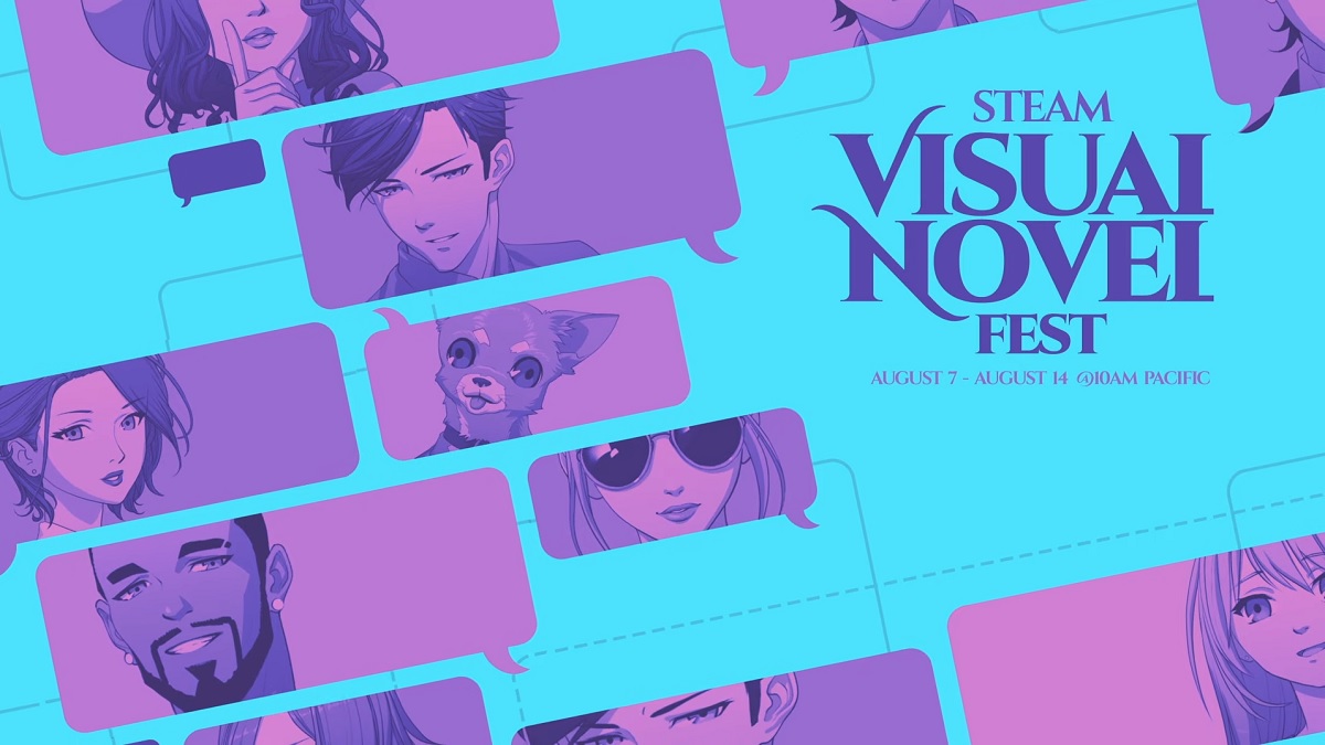 Steam Visual Novel Fest: violet images on a light blue background.