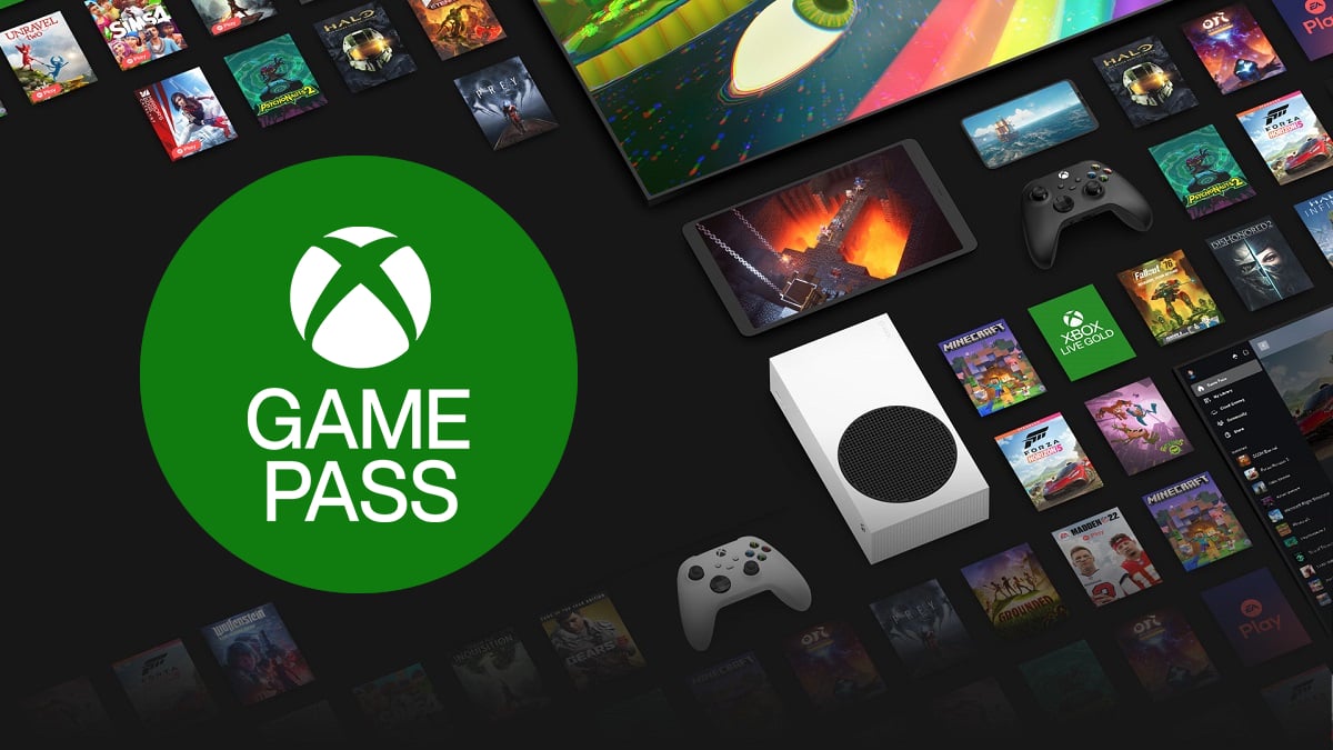 Xbox Game Pass logo with a series of games behind it.