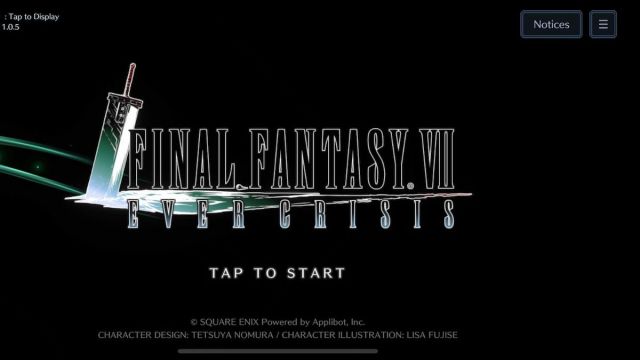 Title Screen in Final Fantasy 7 Ever Crisis