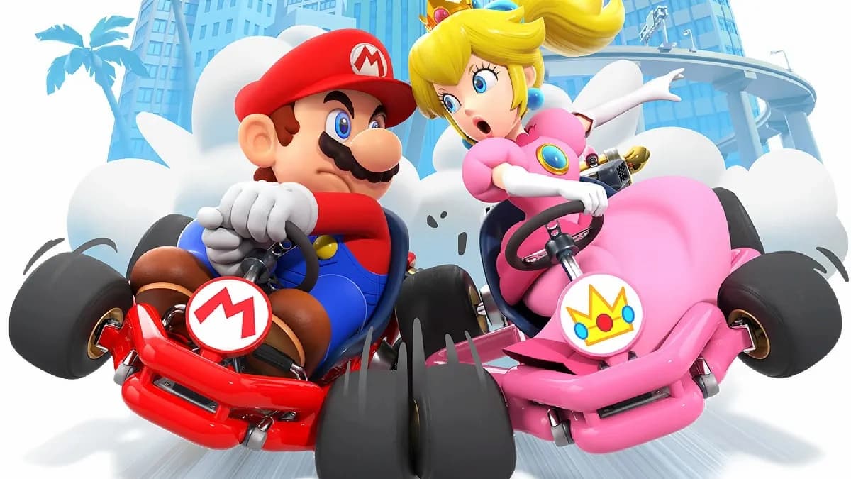 Mario Kart Tour Mario and Peach bumping into each other