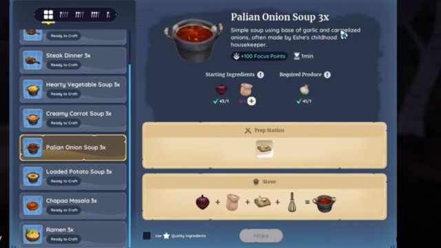 Palia Palian Onion Soup cooking recipe