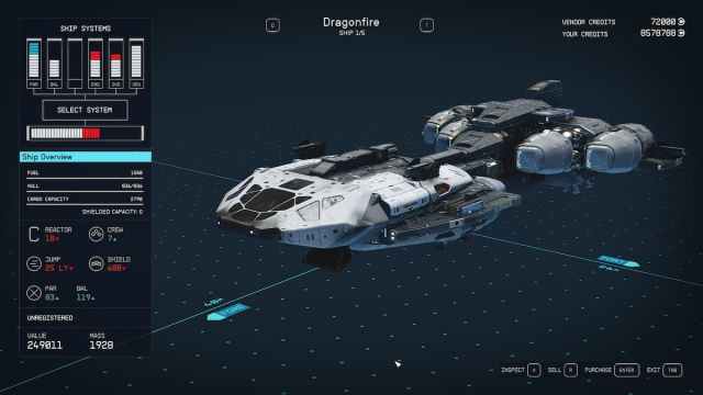 The Dragonfire II Stats in Starfield