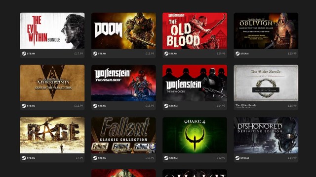Bethesda 'bundle' sale showing games like Doom, Morrowind, Oblivion, and Quake 4.