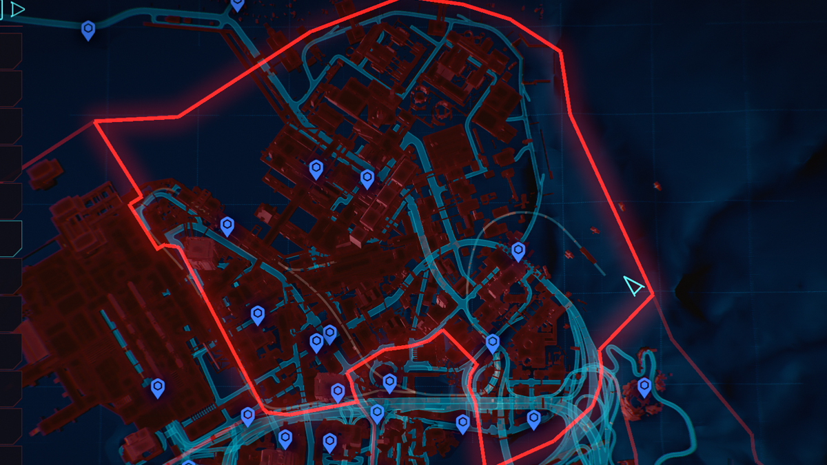 The Northside Map, with locations like All Foods Plant, East, Docks, and more marked for Cyberpunk 2077 Fast Travel