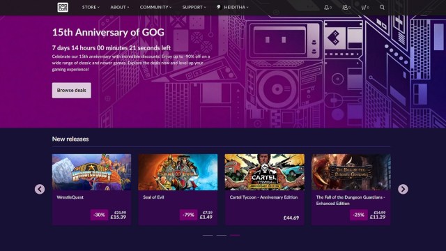 GOG.com sale event showing discounted games.