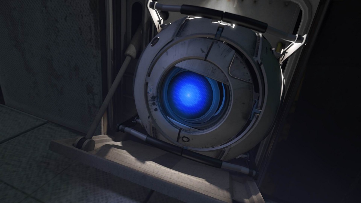 A close-up of Wheatley from Portal 2.