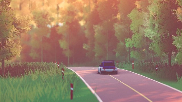 A stylish screenshot showing off a rally track in Art of Rally.