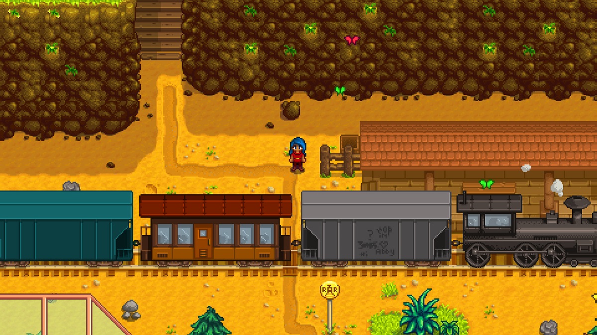 Stardew Valley: a train going past the player.