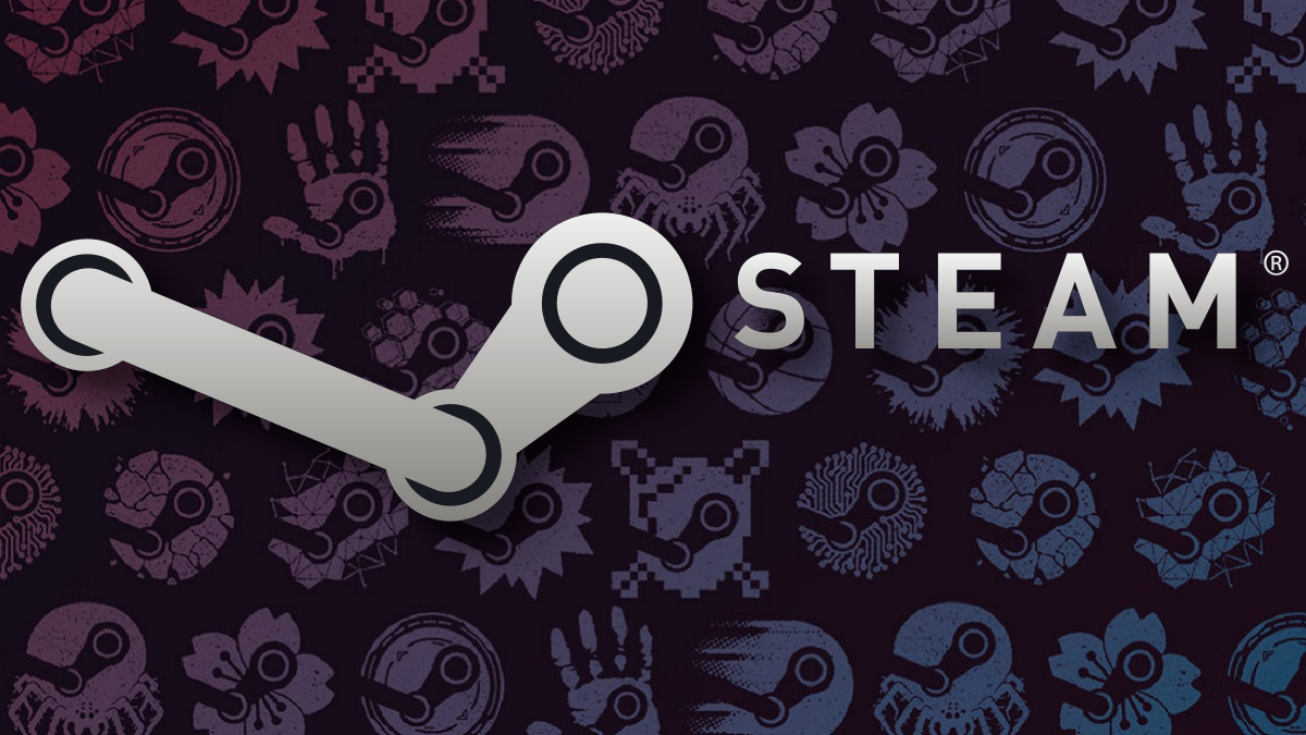 Steam logo on a dark purple background.