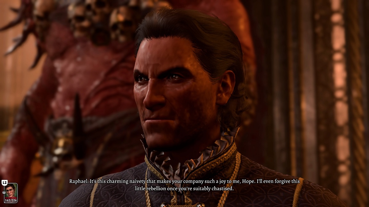 Baldur's Gate 3 Raphael, as he appears in the House of Hope in a conversation right before the boss fight transformation