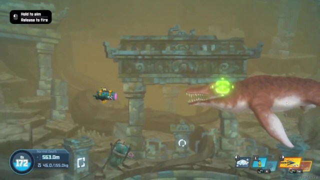 Дэйв Ныряльщик, босс Кронозавра, когда он впервые появляется, подплывая к игроку