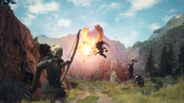 Archer firing a bow at a griffin in Dragon's Dogma 2