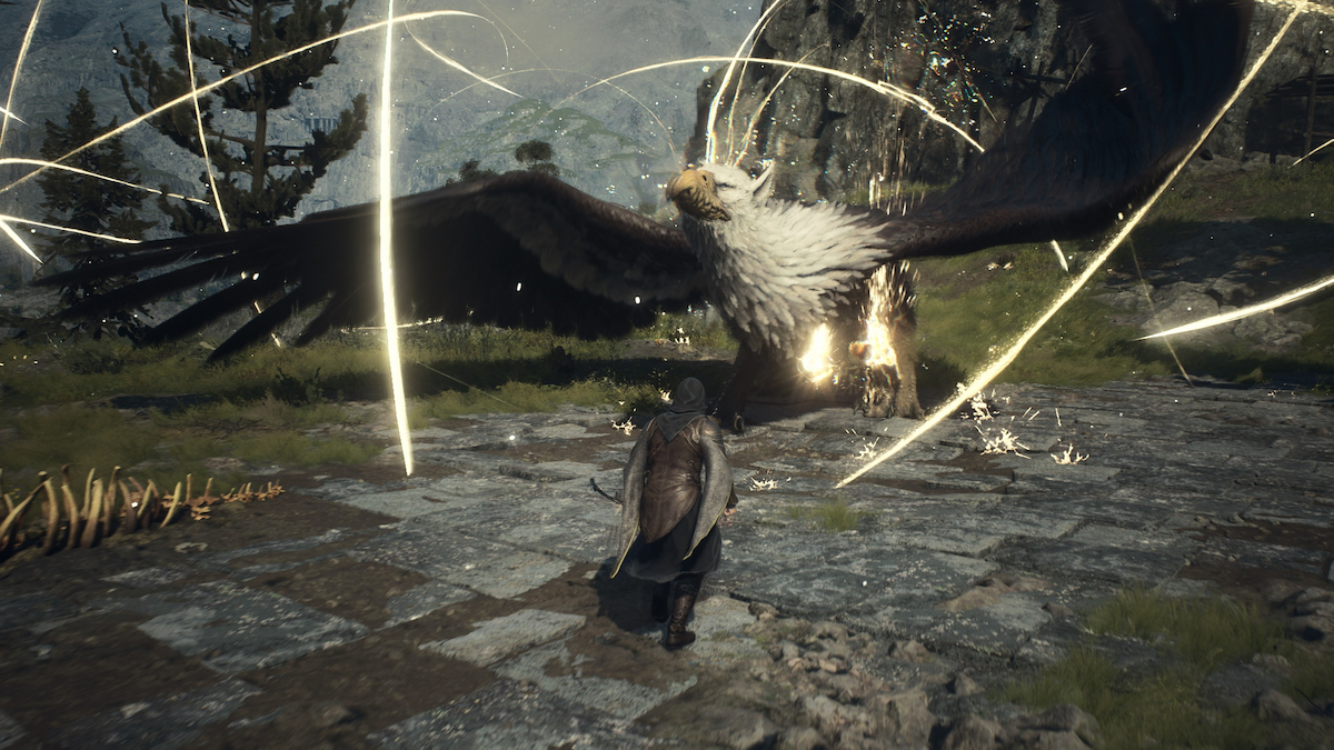 Mystic Archer fighting a Griffin in Dragon's Dogma 2