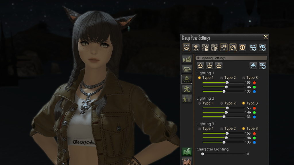 In FFXIV Gpose with a Miqote and the lighting effect is toggled off