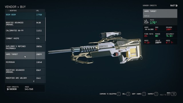How to get the Hard Target sniper rifle in Starfield full stats