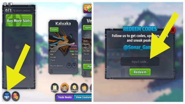 How to redeem codes in Creatures of Sonaria