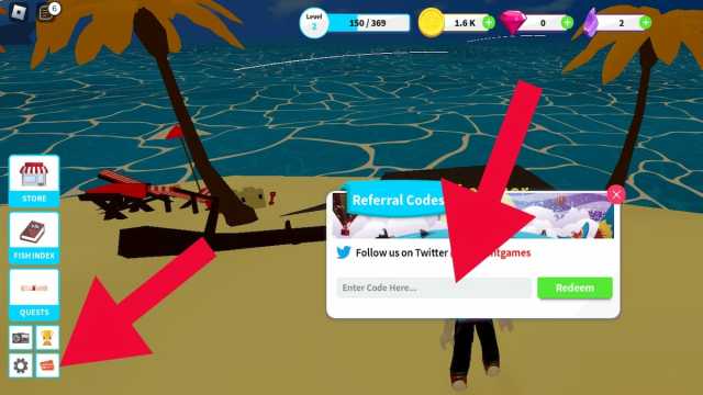 How to redeem codes in Fishing Simulator