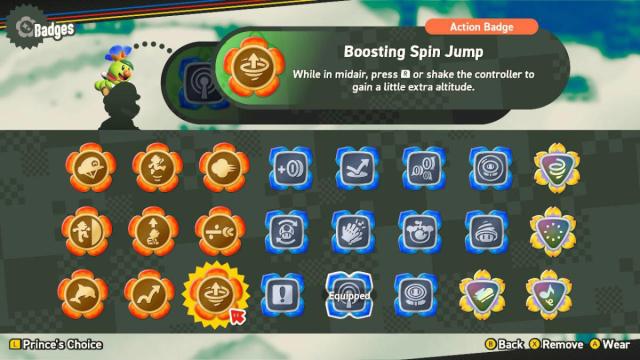 Boosting Spin Jump Badge Description in Super Mario Bros. Wonder