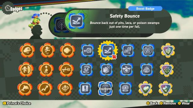 Описание значка безопасности в Super Mario Bros. Wonder
