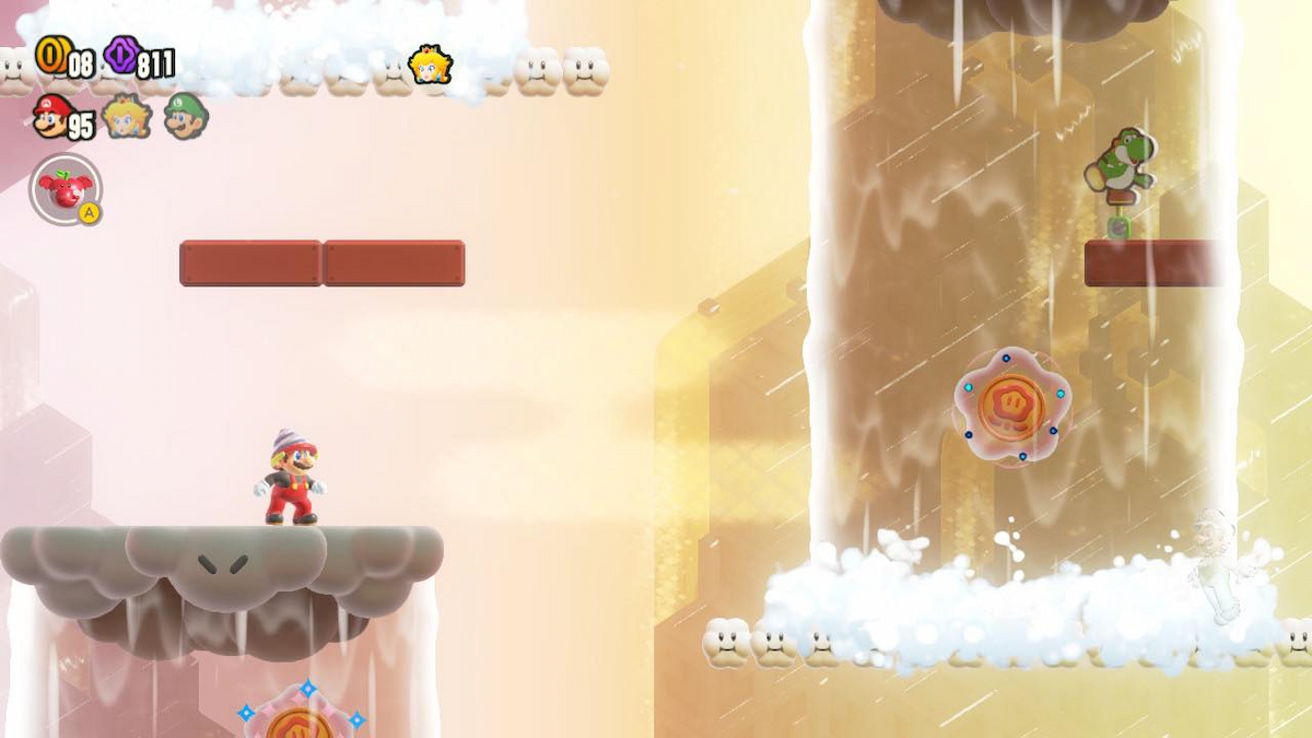 Mario grabbing a Wonder Coin in Super Mario Bros. Wonder