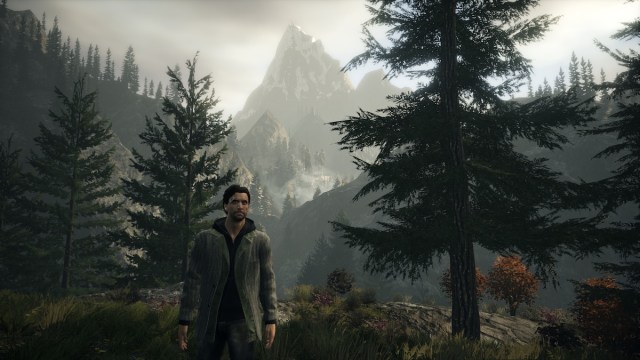 Alan Wake in the Woods in Alan Wake Remastered.