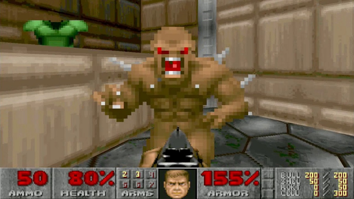 Doom 2: the player being scratched by an Imp.