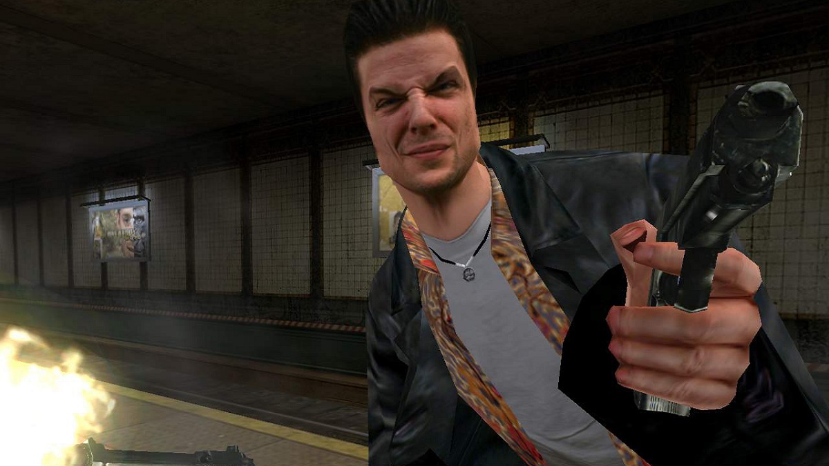 Max Payne angrily firing guns off-screen.