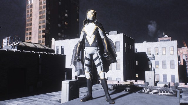 Miles Morales wearing Shadow-Spider suit in Spider-Man 2.