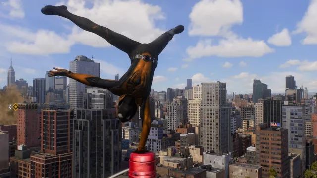Peter Parker doing a handstand in Spider-Man 2.